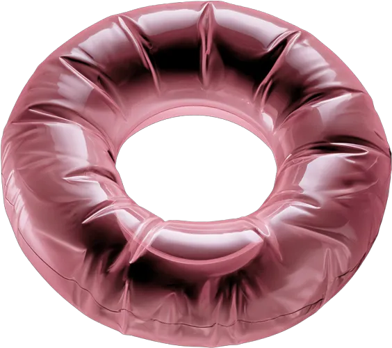 Inflatable shiny mauve ring float with creases and folds on a transparent background.
